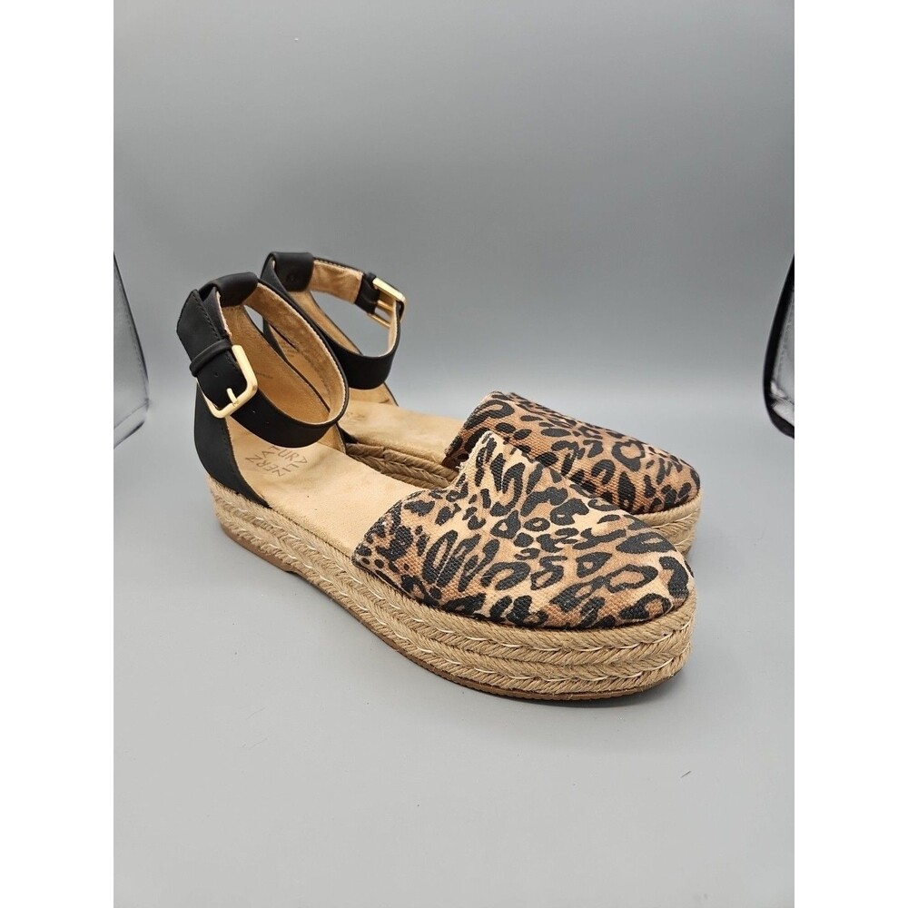 Naturalizer Strappy Wrap Platform Leopard Leo Print Wedge Sandals Heel Size 9